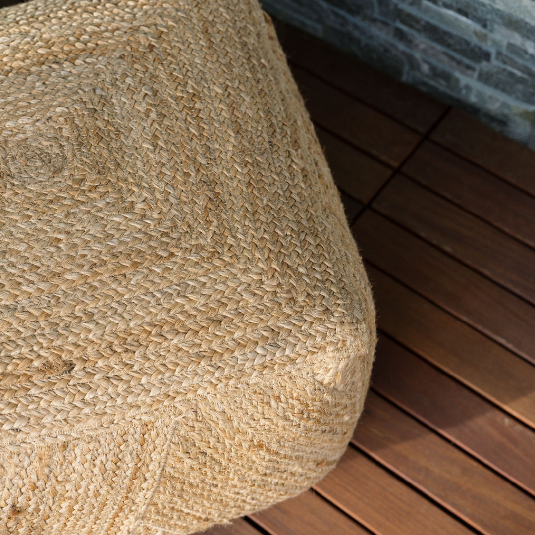 Square jute ottoman pouf side view