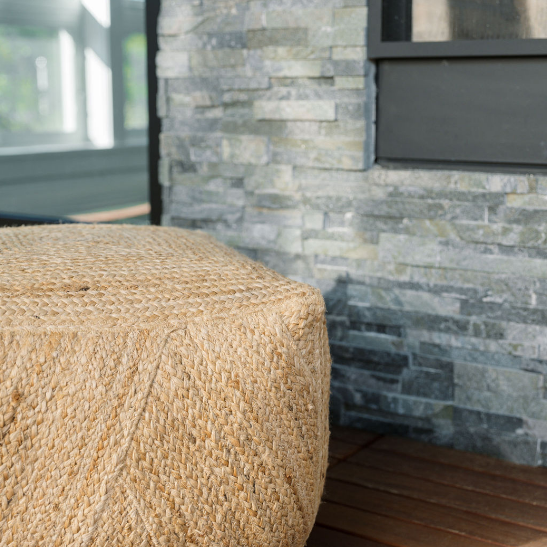 Jute pouf in living room setting
