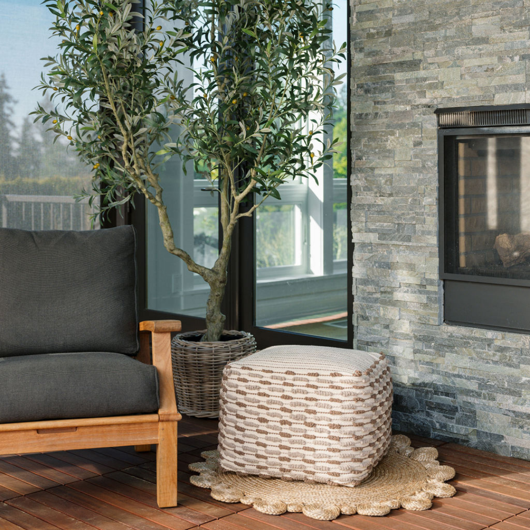 Handwoven loop pouf detail showing textured pattern