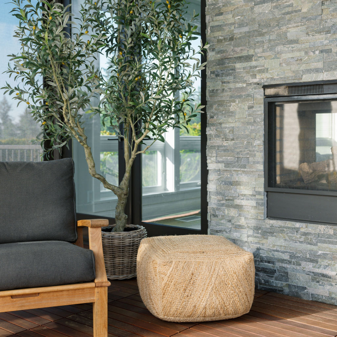 Square braided jute ottoman pouf handmade in India