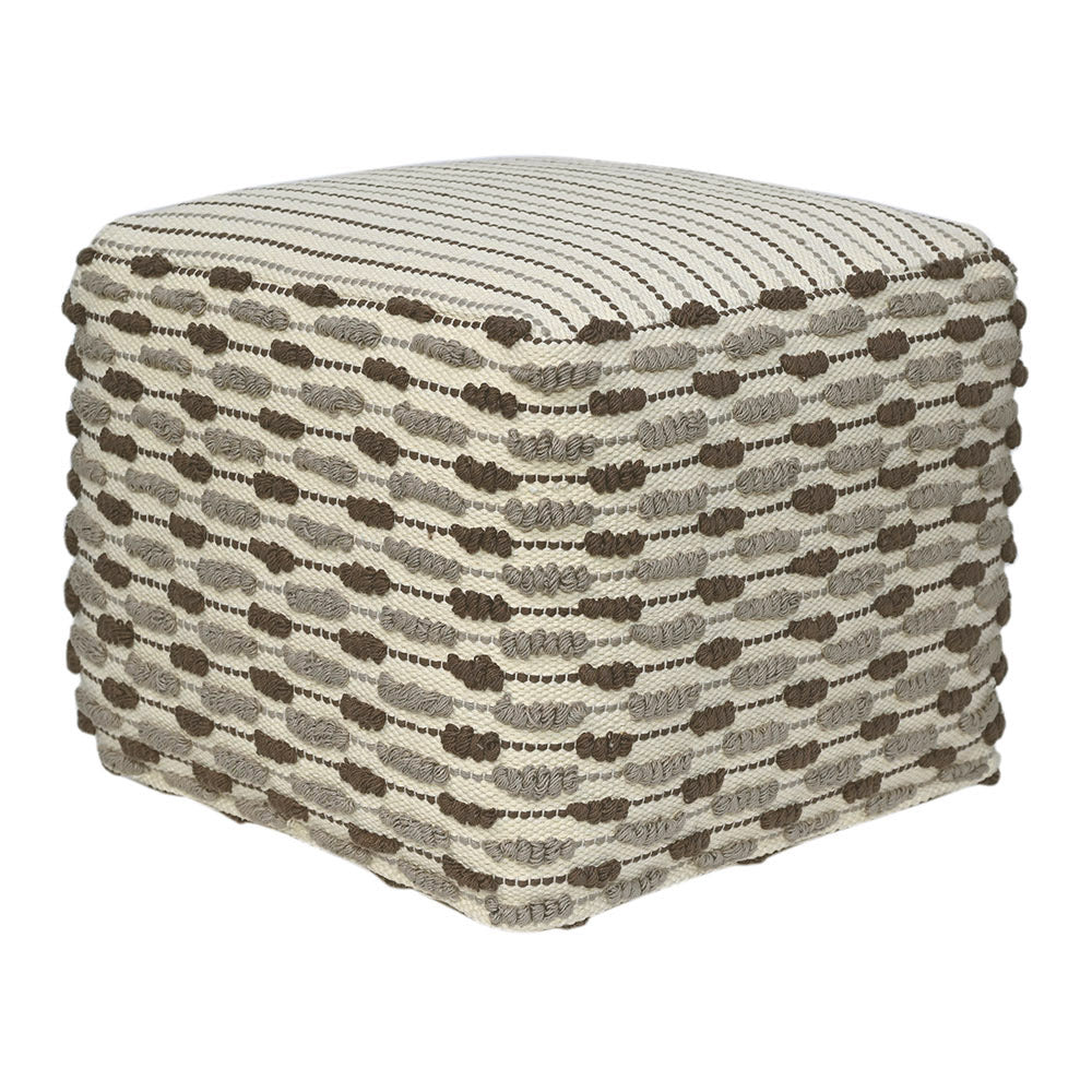 Square handwoven loop ottoman pouf in earthy tones