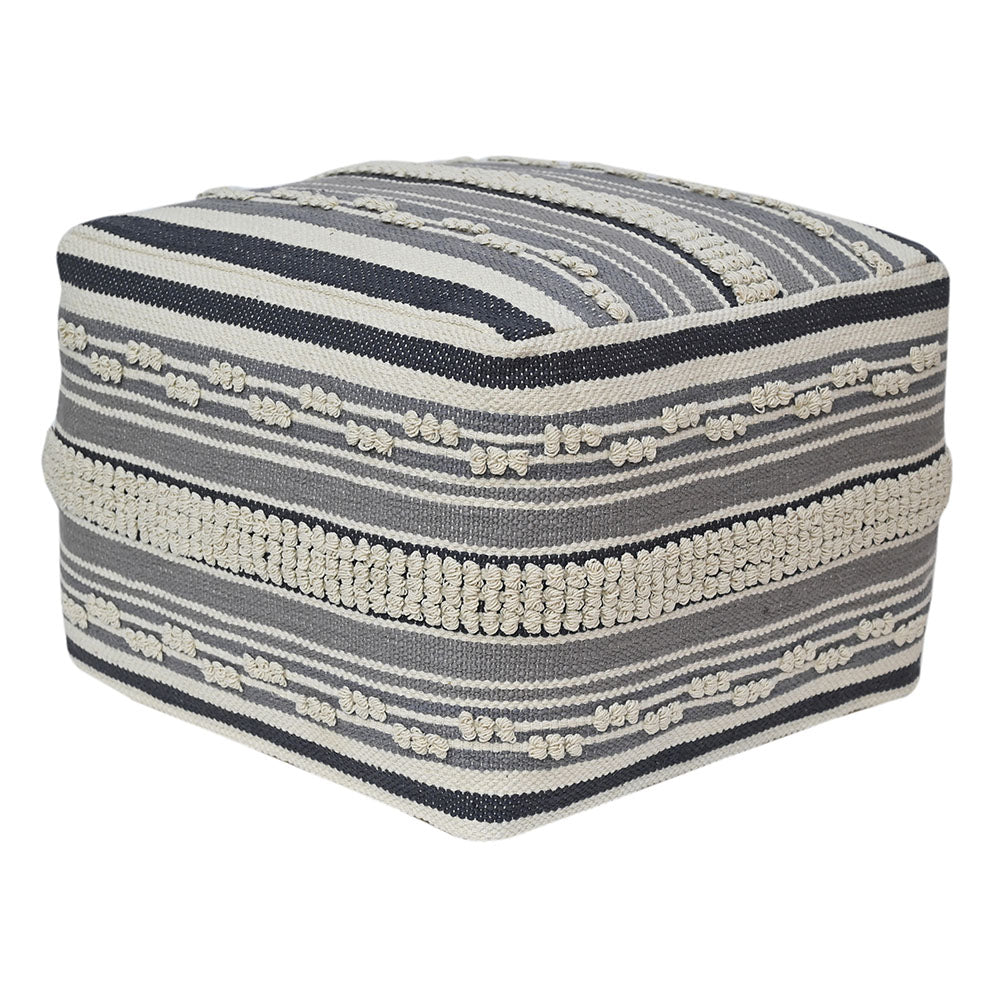 Square handwoven striped loop ottoman pouf from India