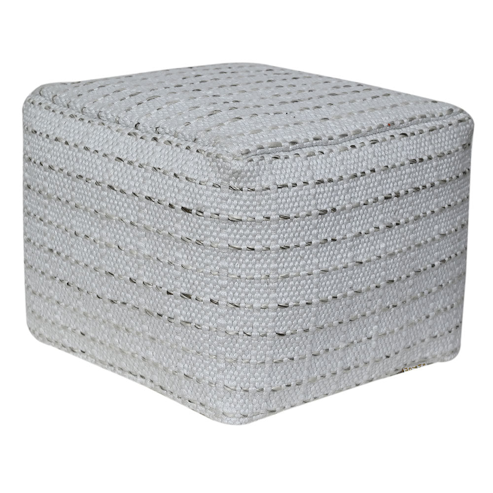 Square striped woven ottoman pouf in earthy tones